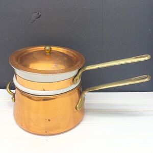 Bain Marie Copper With White Ceramic Double Boiler Sauce Pan